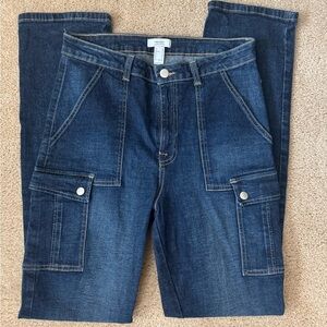 Forever 21 Cargo Jeans Dark Wash Denim Straight Legside pockets 80’s‎ y2k